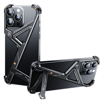 Geometric Metal Phone Case, with Bracket, Bare Metal Feeling, Angle Adjustment