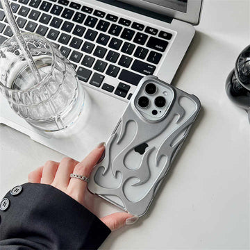 Fashion Matte 3D Hollowed Flame Pattern Phone Case for iPhone 16 15 14 13 Pro Max Creative Electroplated Soft Mobile Phone Cover