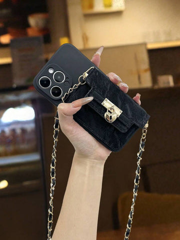 Versatile Leather Crossbody Backpack, Minimalist Square Edge Design, Shockproof Phone Protective Case Fit For Apple