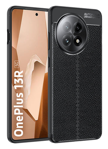 Vegan Leather Rugged Flexible TPU Series Shockproof Armor Back Cover for OnePlus 13R 5G, 6.78 inch, Black