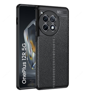 Vegan Leather Rugged Flexible TPU Series Shockproof Armor Back Cover for OnePlus 12R 5G, 6.78 inch, Black