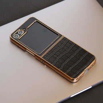 Gold Electroplated Croco Pattern Leather Luxury Cover