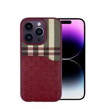 Santa Barbara Classic Plaid Series Genuine Leather Red Case For iPhone