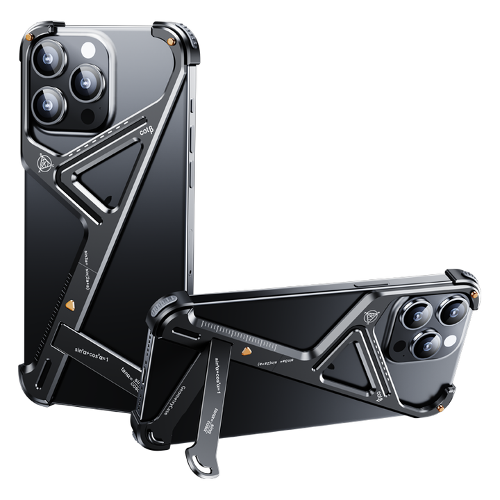 Geometric Metal Phone Case, with Bracket, Bare Metal Feeling, Angle Adjustment