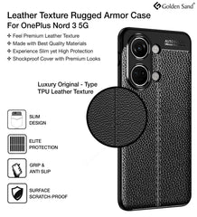 Vegan Leather Rugged Flexible TPU Series Shockproof Armor Back Cover for OnePlus Nord 3 5G, 6.74 inch, Black