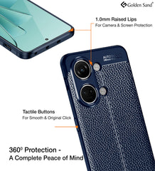Vegan Leather Rugged Flexible TPU Series Shockproof Armor Back Cover for OnePlus Nord 3 5G, 6.74 inch, Blue